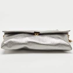 Pre Owned CH Carolina Herrera Metallic Grey Leather Chain Clutch