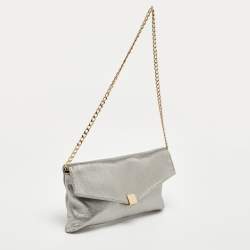 Pre Owned CH Carolina Herrera Metallic Grey Leather Chain Clutch