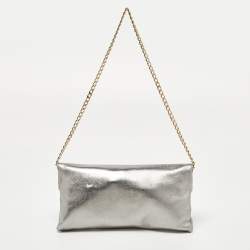 Pre Owned CH Carolina Herrera Metallic Grey Leather Chain Clutch