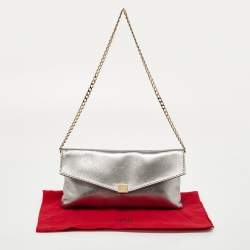 Pre Owned CH Carolina Herrera Metallic Grey Leather Chain Clutch
