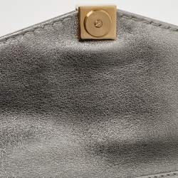 Pre Owned CH Carolina Herrera Metallic Grey Leather Chain Clutch