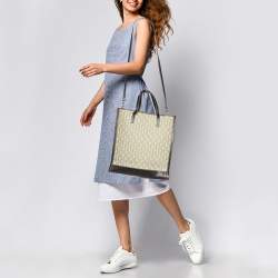 Pre Owned CH Carolina Herrera Beige/Brown Monogram Canvas and Leather Tote