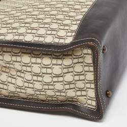 Pre Owned CH Carolina Herrera Beige/Brown Monogram Canvas and Leather Tote