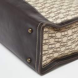 Pre Owned CH Carolina Herrera Beige/Brown Monogram Canvas and Leather Tote