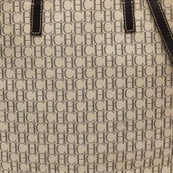 Pre Owned CH Carolina Herrera Beige/Brown Monogram Canvas and Leather Tote