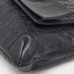 Pre Owned حقيبة كتف كارولينا هيريرا أودري جلد منقوش مونوغرامي أسود بقلاب مزينة فيونكة