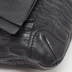 Pre Owned حقيبة كتف كارولينا هيريرا أودري جلد منقوش مونوغرامي أسود بقلاب مزينة فيونكة