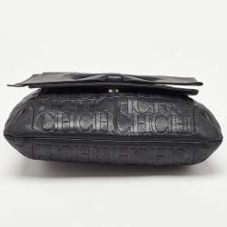 Pre Owned حقيبة كتف كارولينا هيريرا أودري جلد منقوش مونوغرامي أسود بقلاب مزينة فيونكة