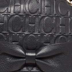 Pre Owned حقيبة كتف كارولينا هيريرا أودري جلد منقوش مونوغرامي أسود بقلاب مزينة فيونكة