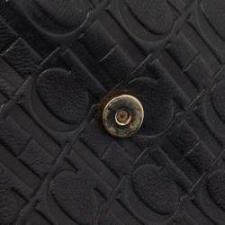 Pre Owned حقيبة كتف كارولينا هيريرا أودري جلد منقوش مونوغرامي أسود بقلاب مزينة فيونكة