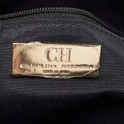 Pre Owned حقيبة كتف كارولينا هيريرا أودري جلد منقوش مونوغرامي أسود بقلاب مزينة فيونكة