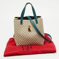 CH Carolina Herrera Tri Color Signature Coated Canvas and Leather Matryoshka Padlock Tote