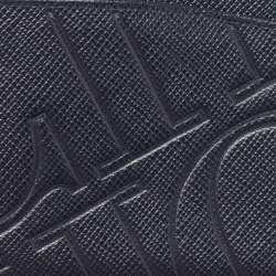 Pre Owned CH Carolina Herrera Dark Blue Monogram Embossed Leather Card Holder