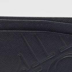 Pre Owned CH Carolina Herrera Dark Blue Monogram Embossed Leather Card Holder