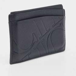 Pre Owned CH Carolina Herrera Dark Blue Monogram Embossed Leather Card Holder