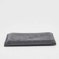 Pre Owned CH Carolina Herrera Dark Blue Monogram Embossed Leather Card Holder