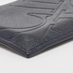 Pre Owned CH Carolina Herrera Dark Blue Monogram Embossed Leather Card Holder
