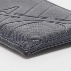 Pre Owned CH Carolina Herrera Dark Blue Monogram Embossed Leather Card Holder