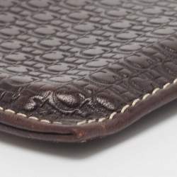 Pre Owned CH Carolina Herrera Dark Brown Monogram Leather Card Holder 