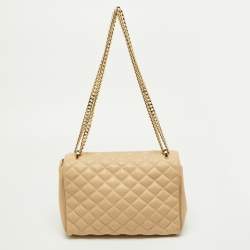 مملوكة مسبقًا CH Carolina Herrera Beige Quilted Leather Chain Flap Shoulder Bag