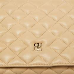 مملوكة مسبقًا CH Carolina Herrera Beige Quilted Leather Chain Flap Shoulder Bag
