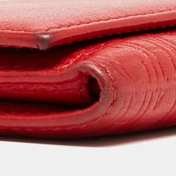 Pre Owned CH Carolina Herrera Red Monogram Embossed Leather Trifold Continental Wallet