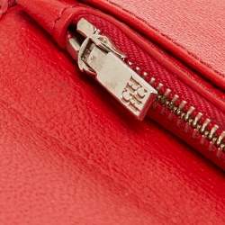 Pre Owned CH Carolina Herrera Red Monogram Embossed Leather Trifold Continental Wallet