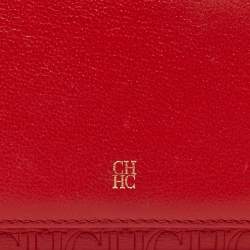 Pre Owned CH Carolina Herrera Red Monogram Embossed Leather Trifold Continental Wallet