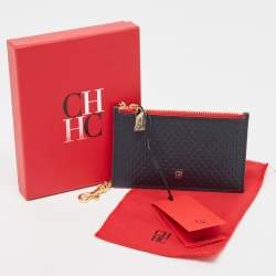 Pre Owned CH Carolina Herrera Blue Monogram Leather Coin Purse