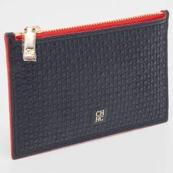 Pre Owned CH Carolina Herrera Blue Monogram Leather Coin Purse