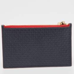 Pre Owned CH Carolina Herrera Blue Monogram Leather Coin Purse