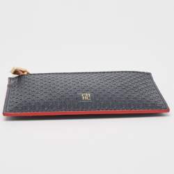 Pre Owned CH Carolina Herrera Blue Monogram Leather Coin Purse