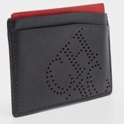 Pre Owned CH Carolina Herrera Black/Red Monogram Perforated Leather Card Holder