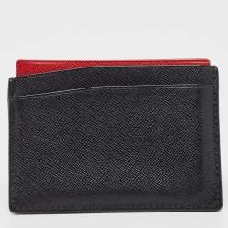Pre Owned CH Carolina Herrera Black/Red Monogram Perforated Leather Card Holder