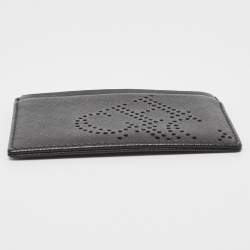 Pre Owned CH Carolina Herrera Black/Red Monogram Perforated Leather Card Holder