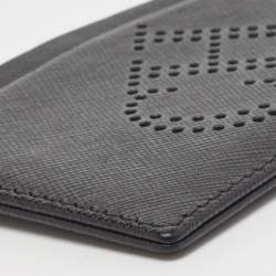 Pre Owned CH Carolina Herrera Black/Red Monogram Perforated Leather Card Holder