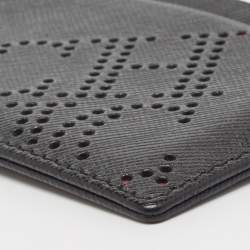 Pre Owned CH Carolina Herrera Black/Red Monogram Perforated Leather Card Holder