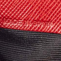 Pre Owned CH Carolina Herrera Black/Red Monogram Perforated Leather Card Holder