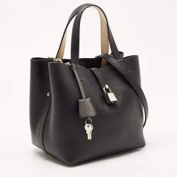 Pre Owned CH Carolina Herrera Black Leather Small Matryoshka Locked Tote