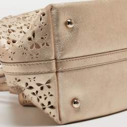 Pre Owned Carolina Herrera Gold Butterfly Cut Leather Tote