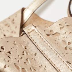 Pre Owned Carolina Herrera Gold Butterfly Cut Leather Tote