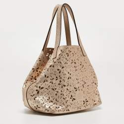 Pre Owned Carolina Herrera Gold Butterfly Cut Leather Tote