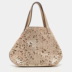 Pre Owned Carolina Herrera Gold Butterfly Cut Leather Tote