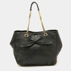 مملوكة مسبقًا CH Carolina Herrera Black Embossed Leather Bow Shoulder Bag