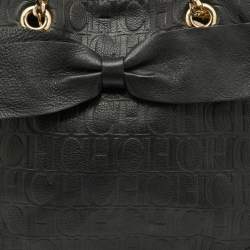 مملوكة مسبقًا CH Carolina Herrera Black Embossed Leather Bow Shoulder Bag