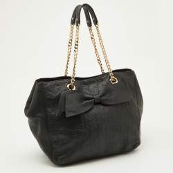 مملوكة مسبقًا CH Carolina Herrera Black Embossed Leather Bow Shoulder Bag