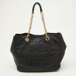 مملوكة مسبقًا CH Carolina Herrera Black Embossed Leather Bow Shoulder Bag