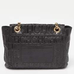 مملوكة مسبقًا CH Carolina Herrera Black Monogram Embossed Leather Audrey Bow Flap Shoulder Bag