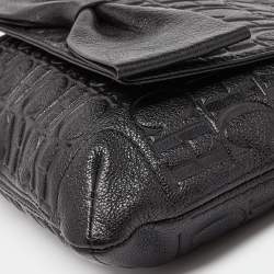 مملوكة مسبقًا CH Carolina Herrera Black Monogram Embossed Leather Audrey Bow Flap Shoulder Bag