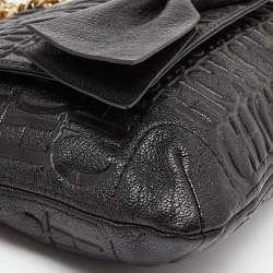 مملوكة مسبقًا CH Carolina Herrera Black Monogram Embossed Leather Audrey Bow Flap Shoulder Bag